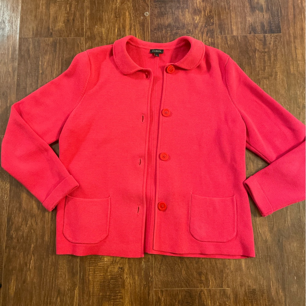Talbots Cardigan Medium Pink Sweater Cotton Blend Barbiecore